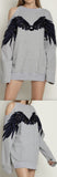 Wing-Embroidered Cold-Shoulder Sweatshirt, Grey