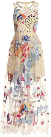 Heavily Embroidered Sleeveless Tulle Dress - DESIGNER INSPIRED FASHIONS