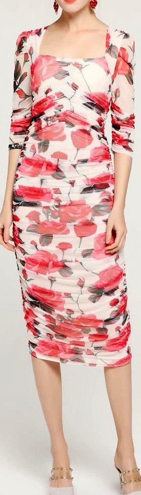Ruched Floral Print Dress