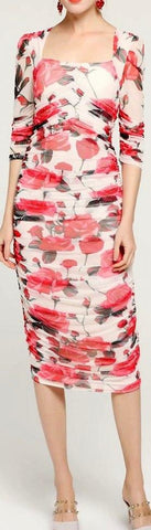 Ruched Floral Print Dress