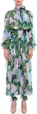 Hydrangea Print Chiffon Jumpsuit