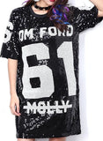 Sequin Embellished Jersey T-Shirt in Black - DESIGNER INSPIRED FASHIONS