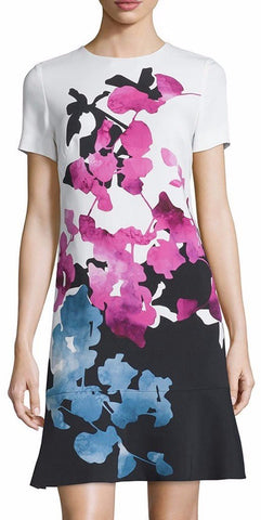 Short-Sleeve Orchid-Print Colorblock Dress, Multi Colors - DESIGNER INSPIRED FASHIONS