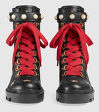 Leather Embroidered Ankle Boots