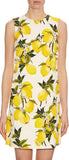 Lemon-Print Floral-Brocade Embellished Dress