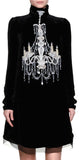 Black Velvet Mock-Neck Embellished Chandelier Dress - DESIGNER INSPIRED FASHIONS