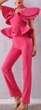 Ruffle Peplum Top and Pant Set, Hot Pink