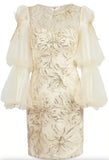 Embellished Balloon-Sleeve Mini Dress