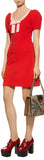 Bow-Trim Crystal Button Dress