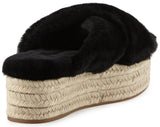 Fur Criss-Cross Platform Espadrille Sandals - Black - DESIGNER INSPIRED FASHIONS
