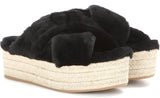 Fur Criss-Cross Platform Espadrille Sandals - Black - DESIGNER INSPIRED FASHIONS