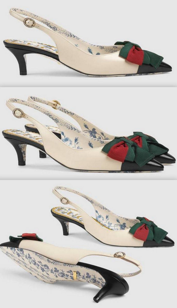 Leather Sling-Back Pump with Web Bow
