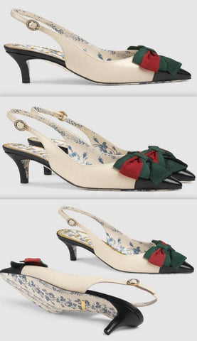 Leather Sling-Back Pump with Web Bow