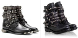 Signature Rangers Studded Punk Sole Boots in Black Leather - DESIGNER INSPIRED FASHIONS