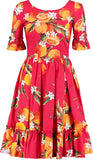 Ruffle-Trimmed Orange Printed Poplin Dress
