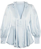 Ruffle-Trimmed Satin Blouse