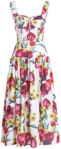 Onion & Daisy Print Cotton Midi Dress