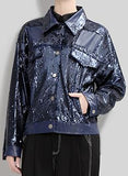 Faux-Leather Sequin Jacket, Black or Blue