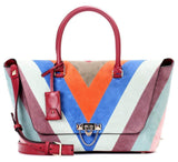 Demi Lune Color-Block Chevron Suede Satchel