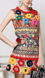 'Carretto' Embroidered Multicolored Shift Dress - DESIGNER INSPIRED FASHIONS