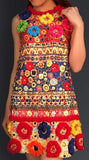 'Carretto' Embroidered Multicolored Shift Dress - DESIGNER INSPIRED FASHIONS