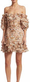Off-the-Shoulder Printed Linen and Silk-Blend Mini Dress
