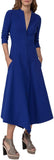 Blue Redingote Zip-front Long-Sleeve Dress