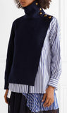 Paneled Striped Cotton-Poplin and Wool Top