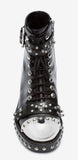 Studded Lace-Up Cap-Toe Boot, Black