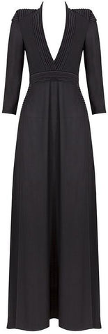 Black Low-Cut Stretchy Evening Maxi Dress