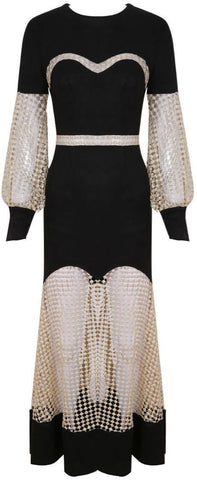 Sheer Macrame Paneled Midi Dress