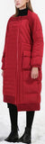 Asymmetrical Paneled Puffer Coat, Red