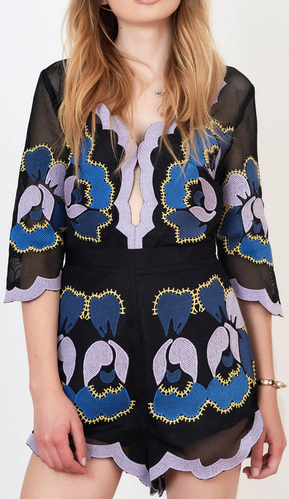 'Never Ever' Embroidered Romper in Black - DESIGNER INSPIRED FASHIONS