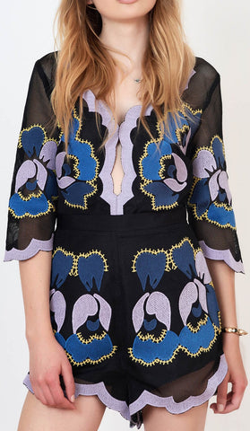 'Never Ever' Embroidered Romper in Black - DESIGNER INSPIRED FASHIONS