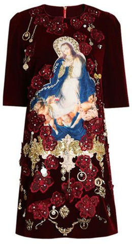 Floral Applique Velour Dress - DESIGNER INSPIRED FASHIONS