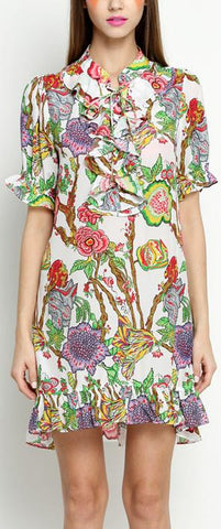 Floral Print Ruffle Mini Dress