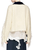 Fringed Wool Cable Knit Sweater, White