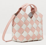 Pink And White Woven Basket Gingham Mini Leather Bag