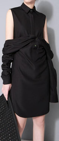 Long Black 2-Way Shirt - DESIGNER INSPIRED FASHIONS