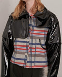 Faux-Patent Leather Paneled Check Jacket