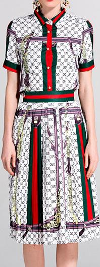 Webtrim Print Short-Sleeve Shirt and Skirt Set - White or Black