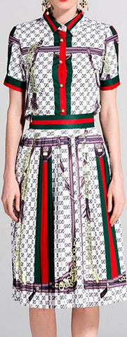 Webtrim Print Short-Sleeve Shirt and Skirt Set - White or Black