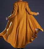 Fur Collar Single-Breasted Wool-Blend Coat, Yellow
