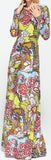 Printed Long-Sleeve Multicolored Maxi Dress