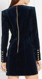 Double-Breasted Velvet Mini Dress in Blue - DESIGNER INSPIRED FASHIONS
