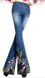 Embellished Floral Faded Flared Jeans in Dark or Light Blue Wash - DESIGNER INSPIRED FASHIONS