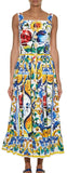'Majolica' Print Multicolor Frilled-Hem Dress - DESIGNER INSPIRED FASHIONS