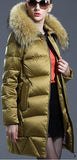 Puffer Down Coat with Removable Fur, Gold