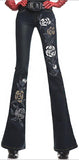 Rose Embellished Flared Jeans in Black or Blue - DESIGNER INSPIRED FASHIONS