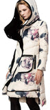 Floral Print Velvet Lined White-Duck-Down Coat in Deep Blue or White